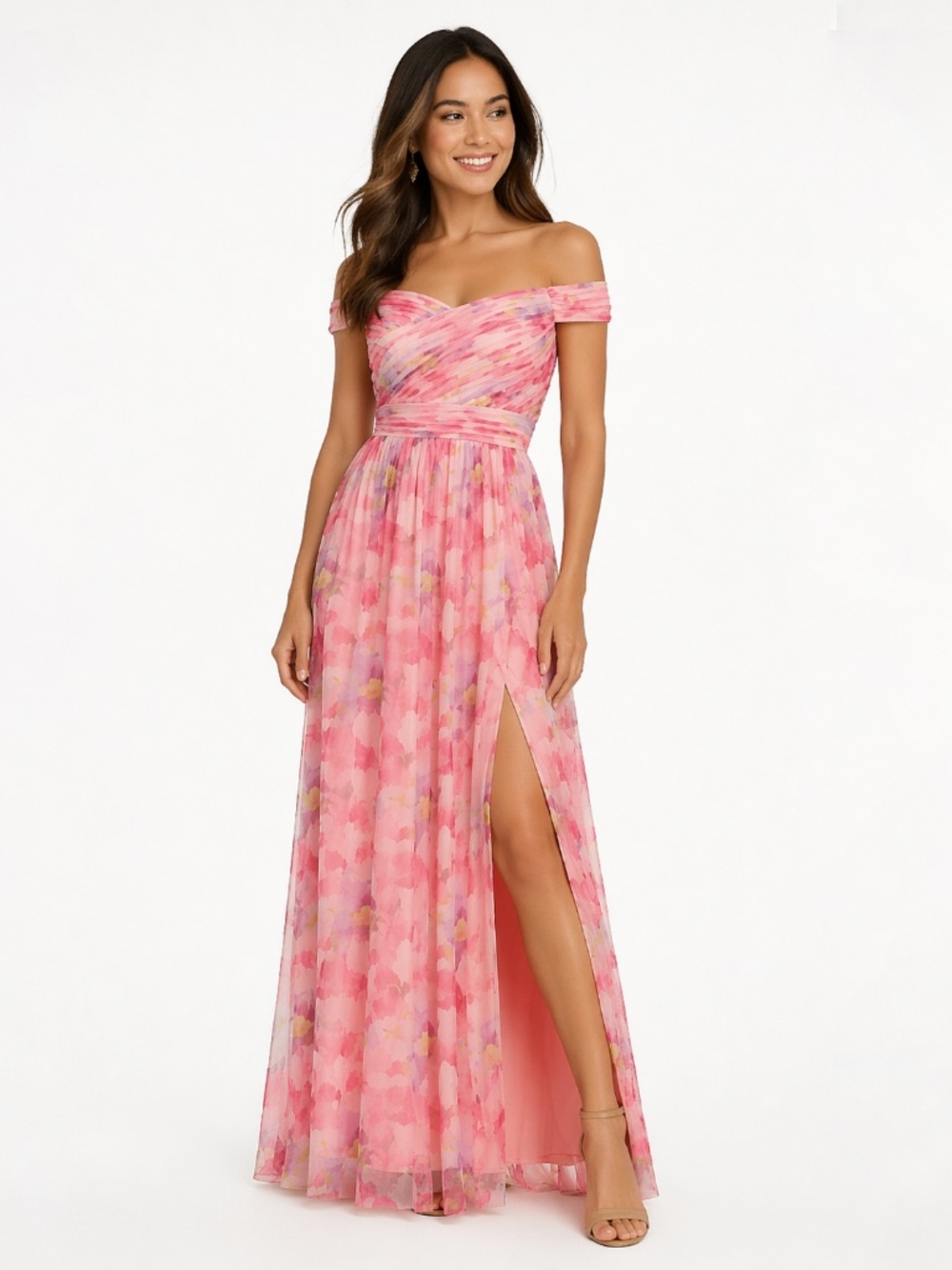Adrianna Papell - Sweetpea Print Tulle Gown